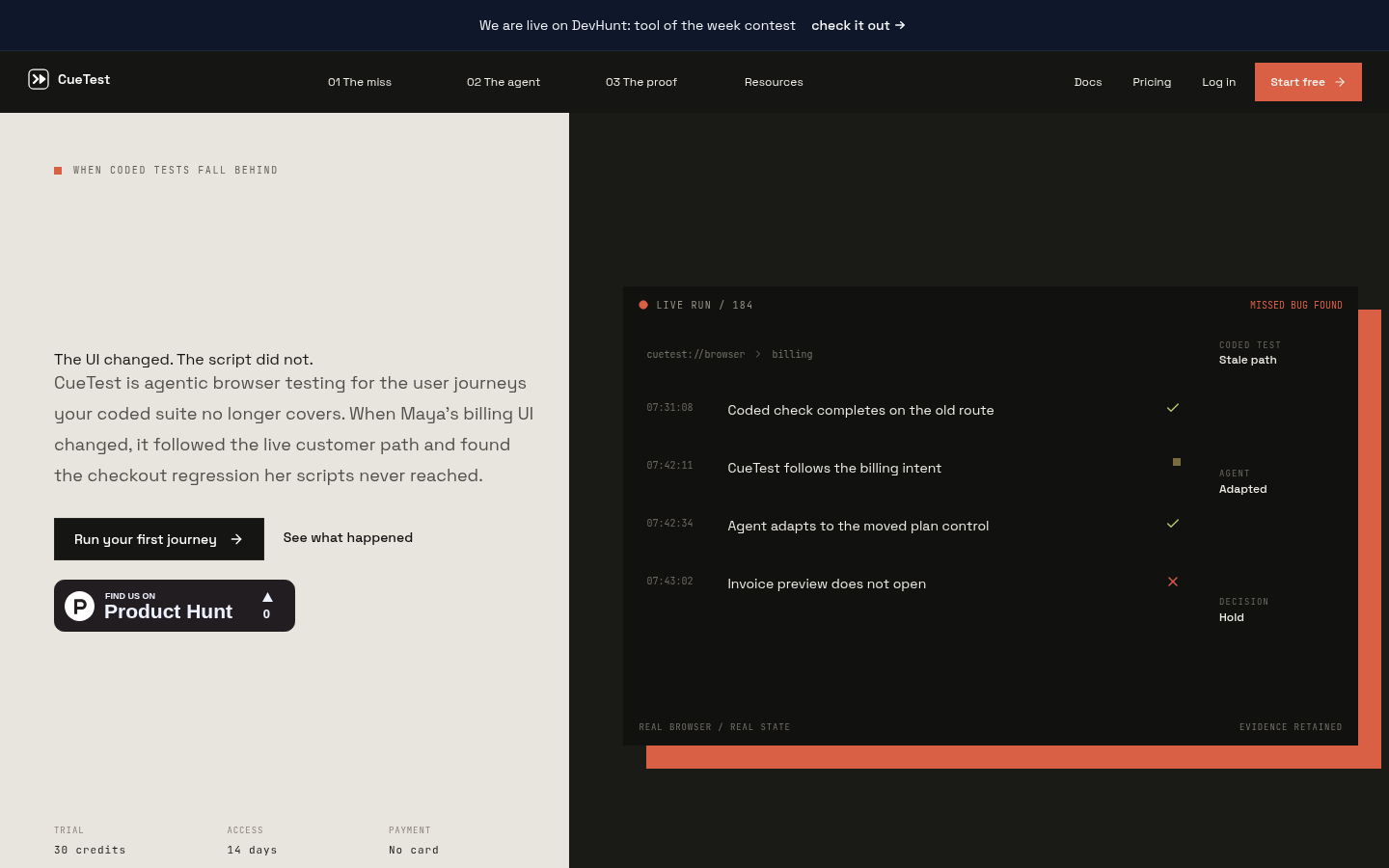 CueTest product screenshot