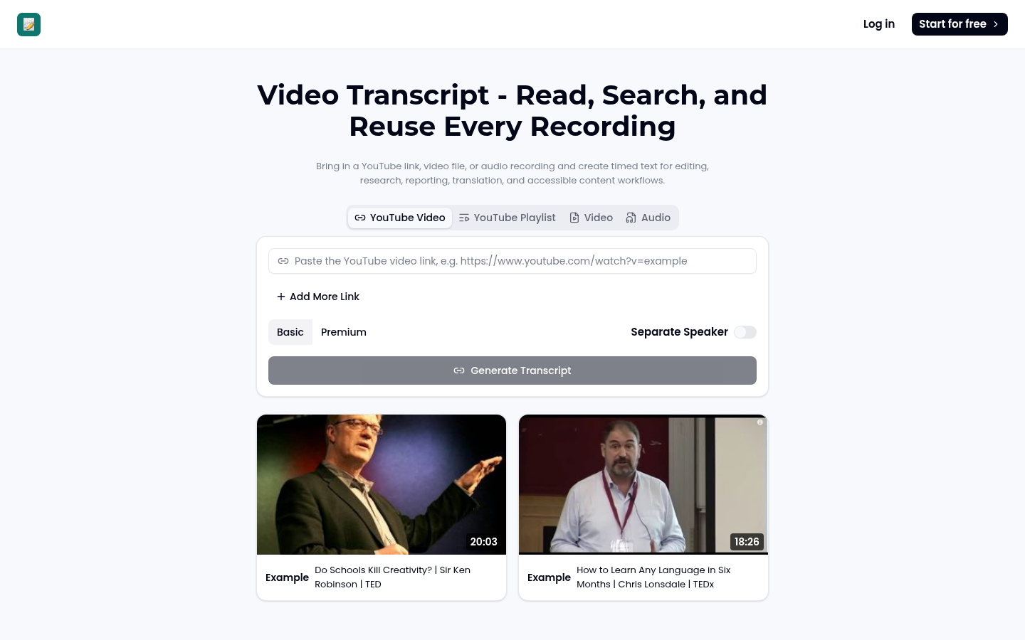 VideoTranscript product screenshot