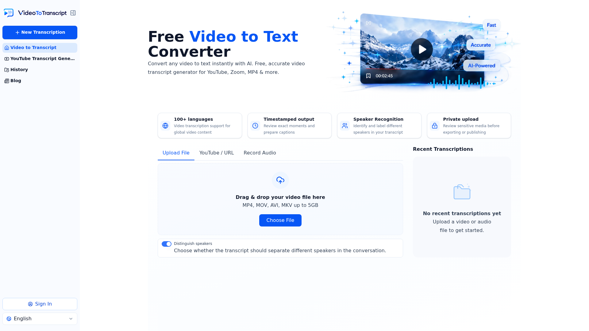 Video To Transcript product screenshot