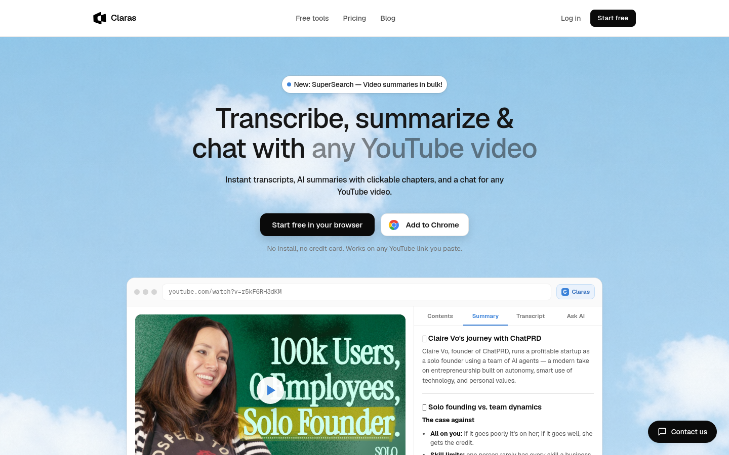 Claras product screenshot