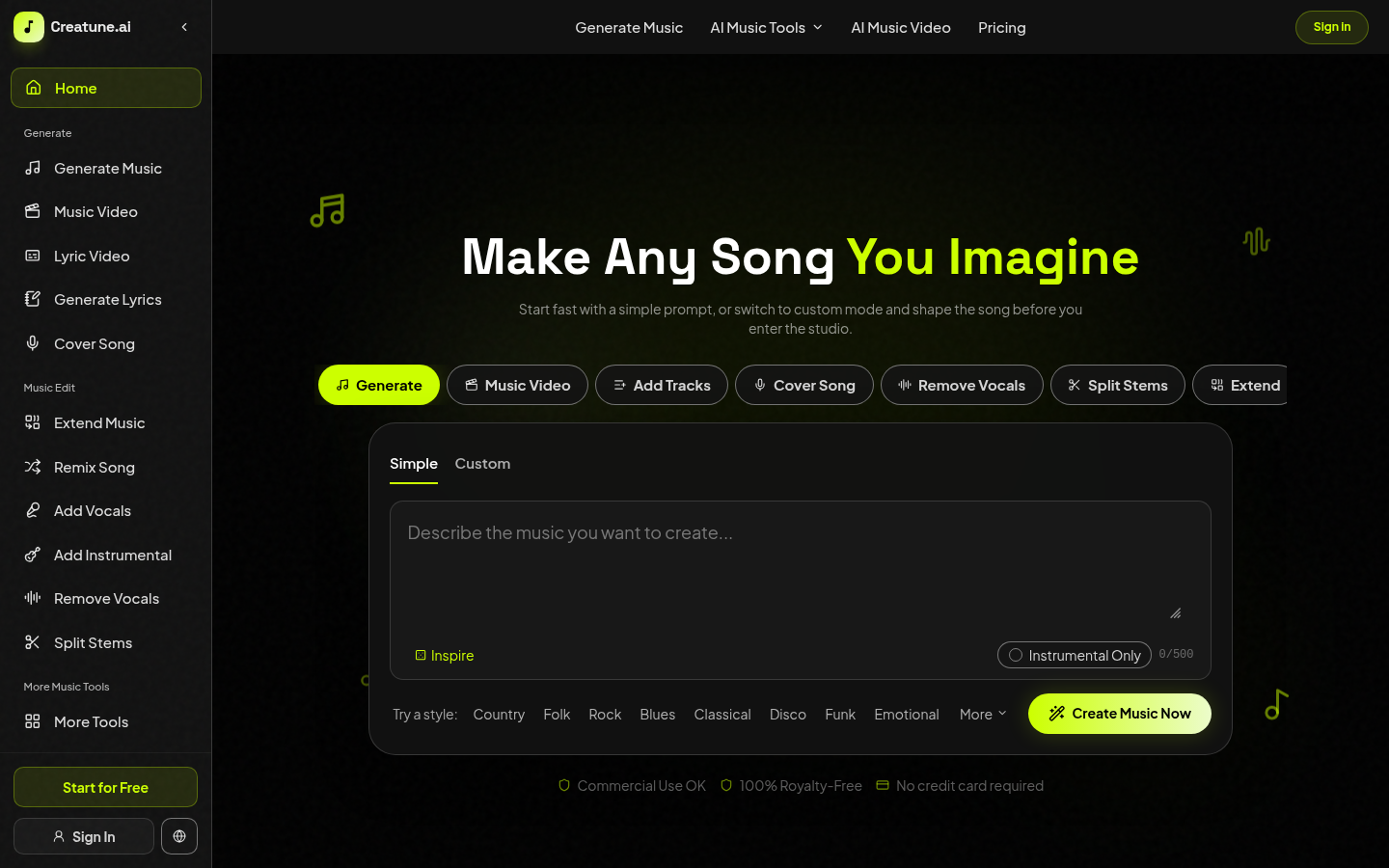Creatune AI product screenshot