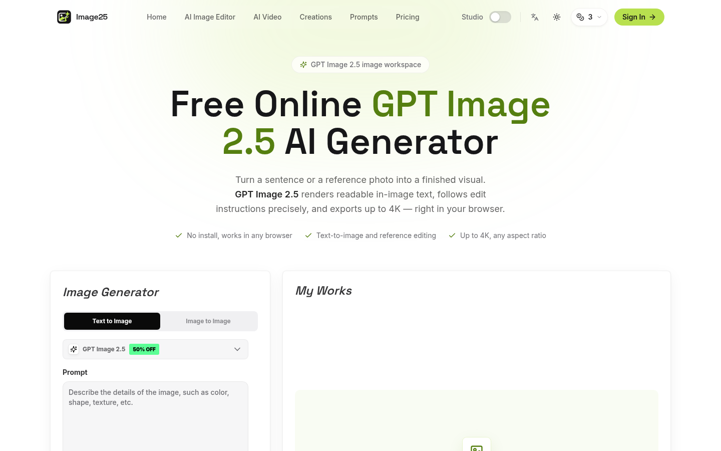 Free GPT Image 2.5 Generator Online product screenshot