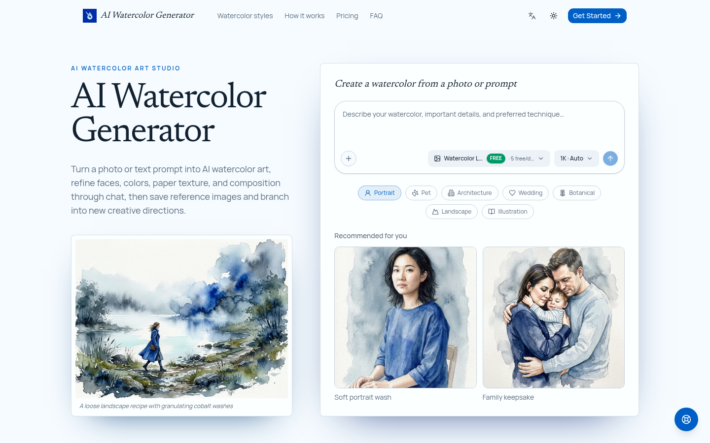 AI Watercolor Generator product screenshot