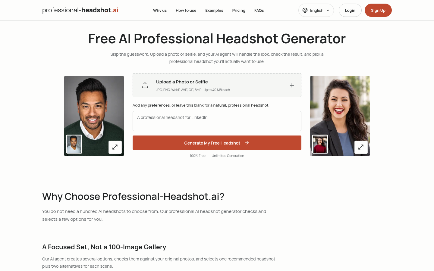 Professional Headshot Generator product screenshot