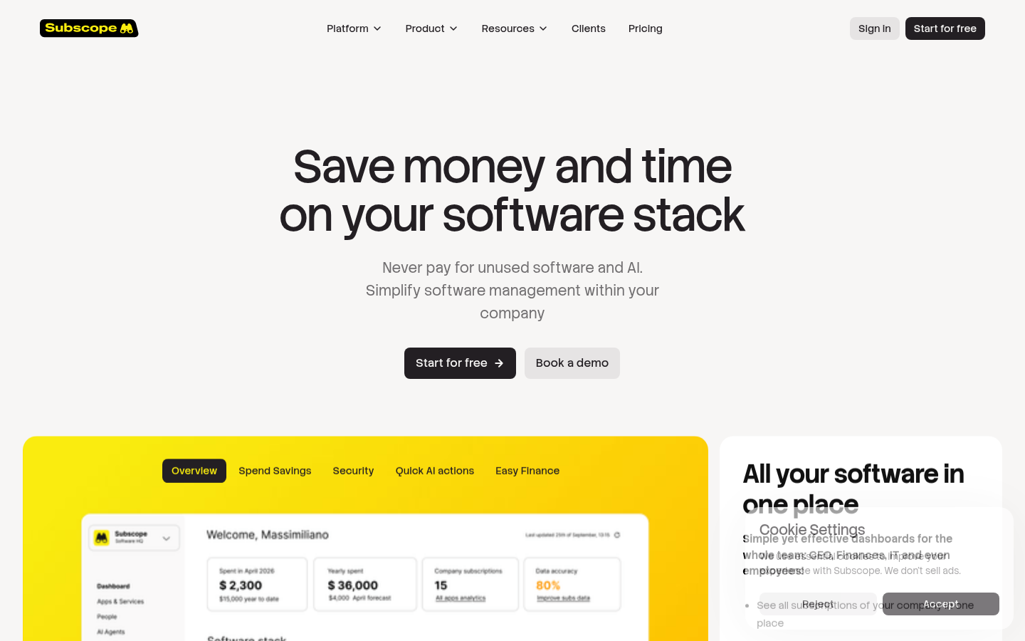 Subscope — free subscription manager for startups and SMB product screenshot