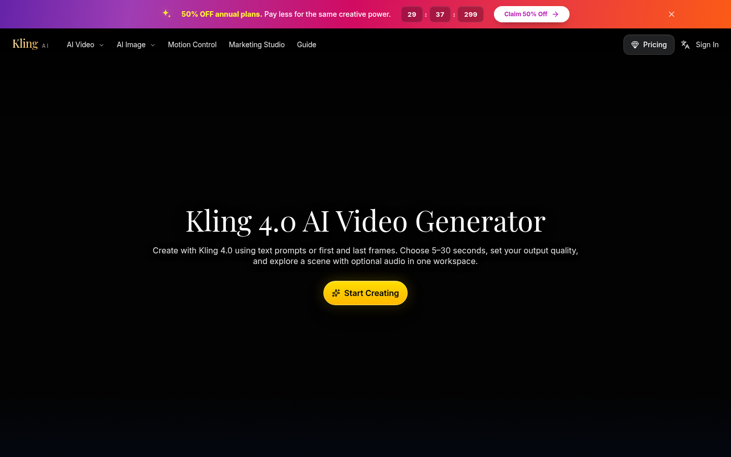 Kling 4.0 com product screenshot