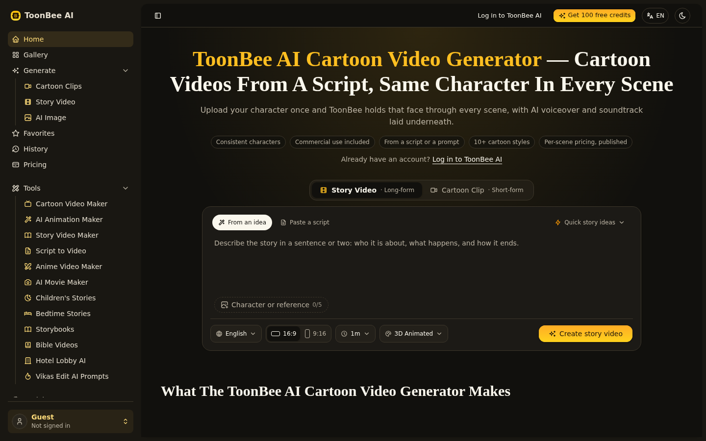 ToonBee AI product screenshot