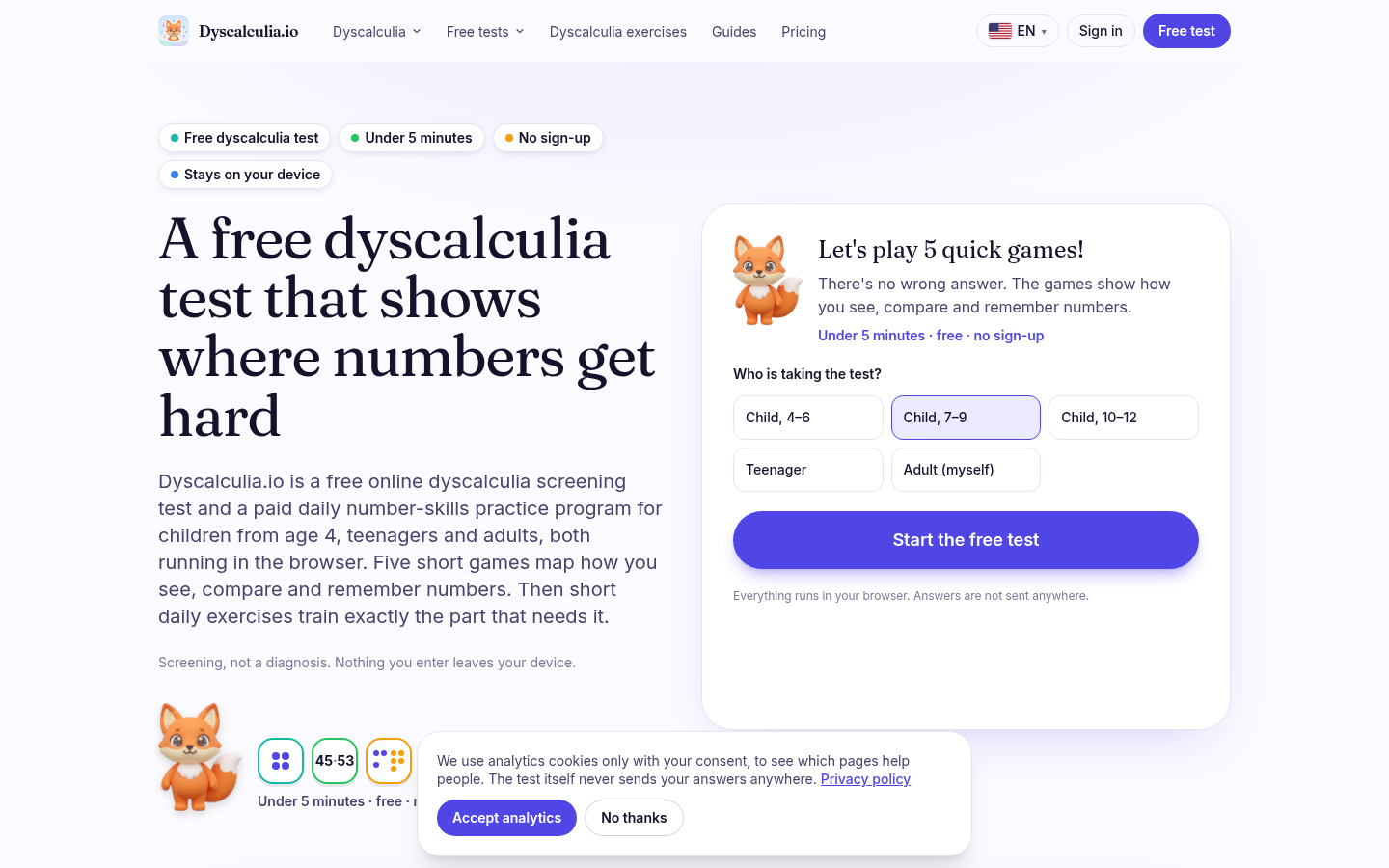 Dyscalculia.io product screenshot