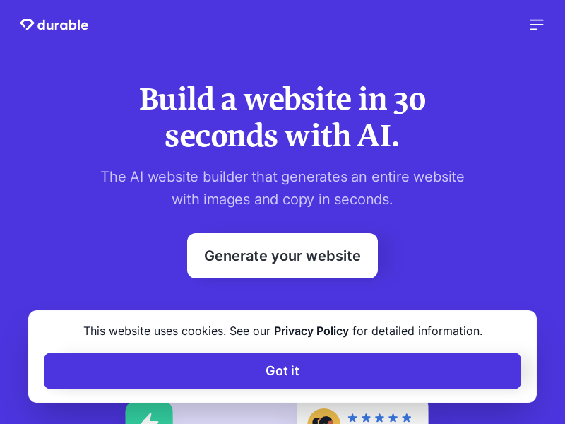 Durable product screenshot
