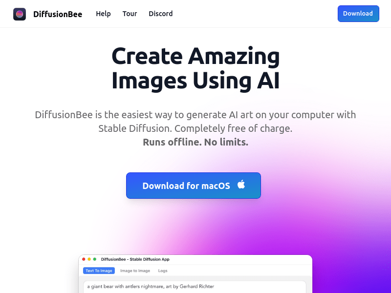 DiffusionBee product screenshot