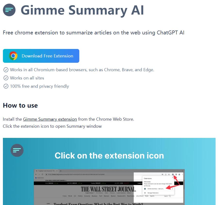 Gimme Summary AI product screenshot