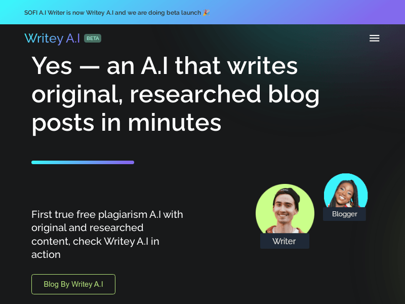 Writey AI product screenshot