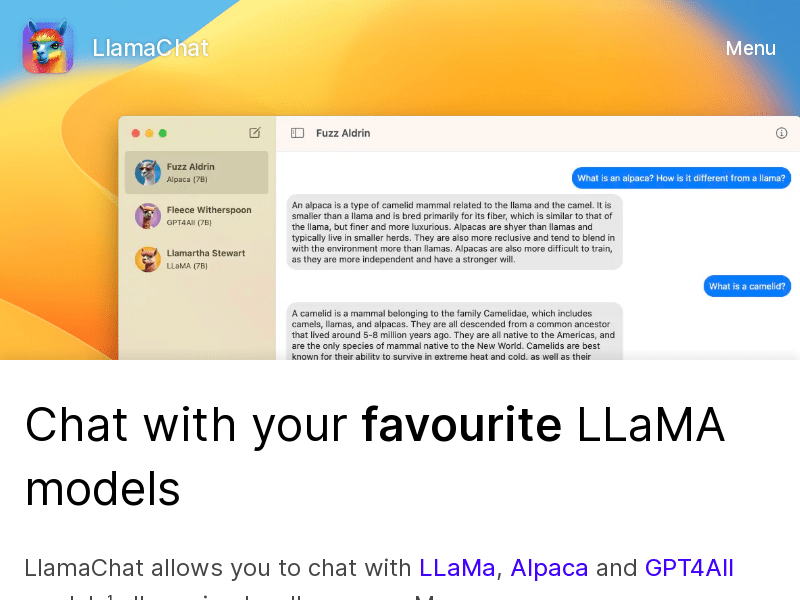 LlamaChat product screenshot