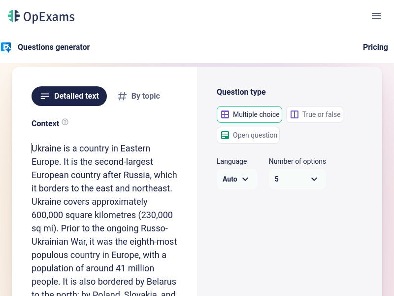 OpExams product screenshot